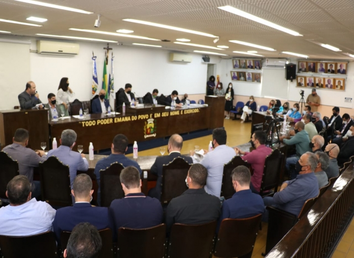 Vereadores sanjoanenses presentes na posse da mesa diretora do Parlamento Inter-regional